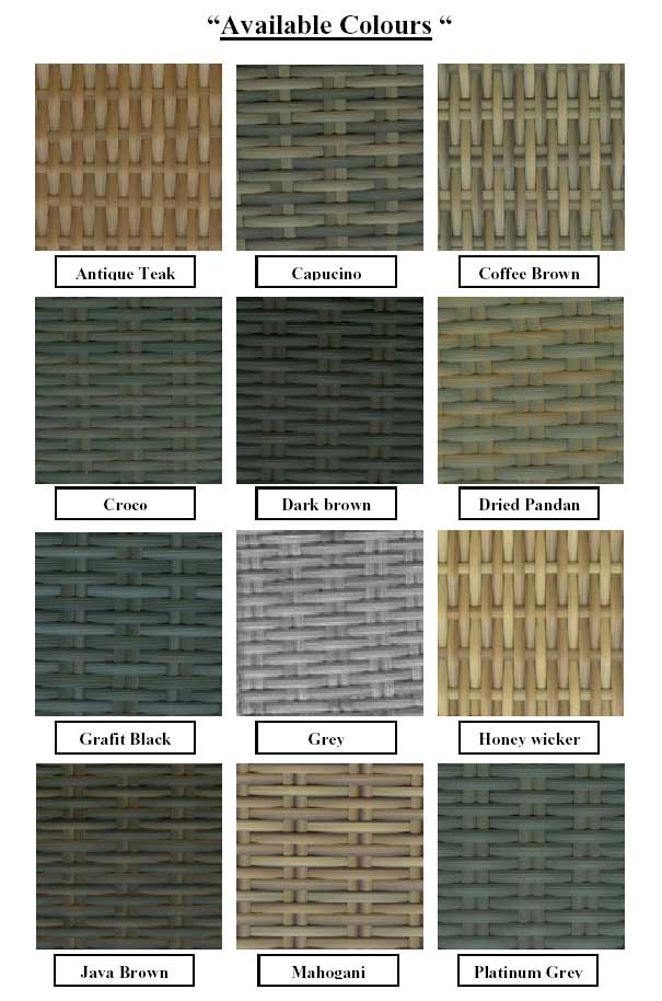 Available synthetic rattan colours